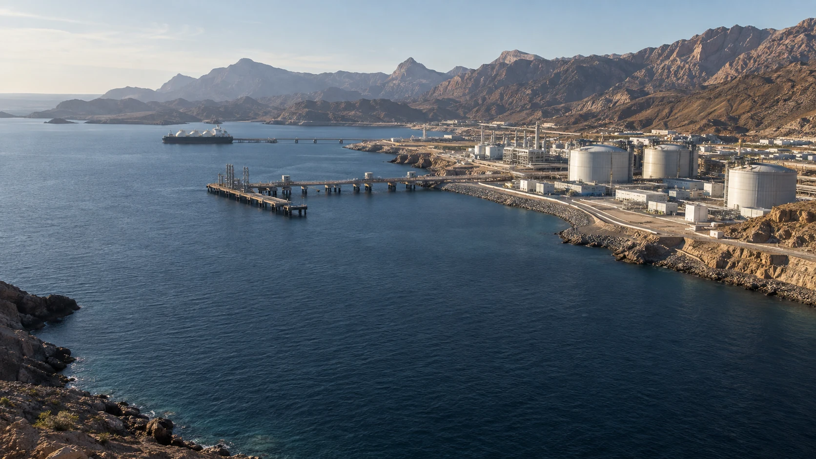 Oman mountains, coastline and energy infrastructure